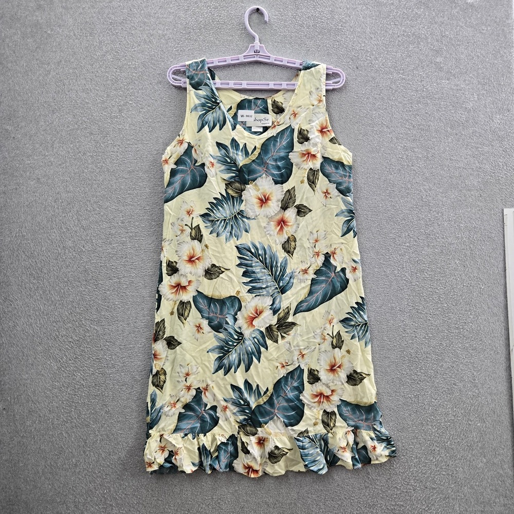 VINTAGE Bishop Women Dress L Yellow Floral Sundress Cottagecore Ruffle